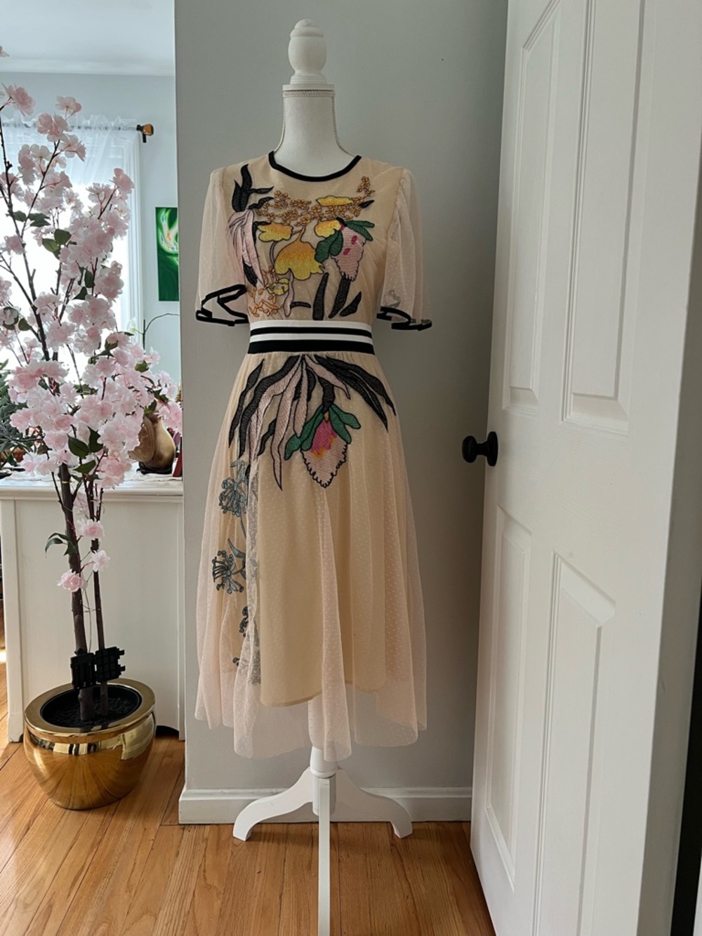 Summer women embroidery patchwork lace vintage elegant midi dress